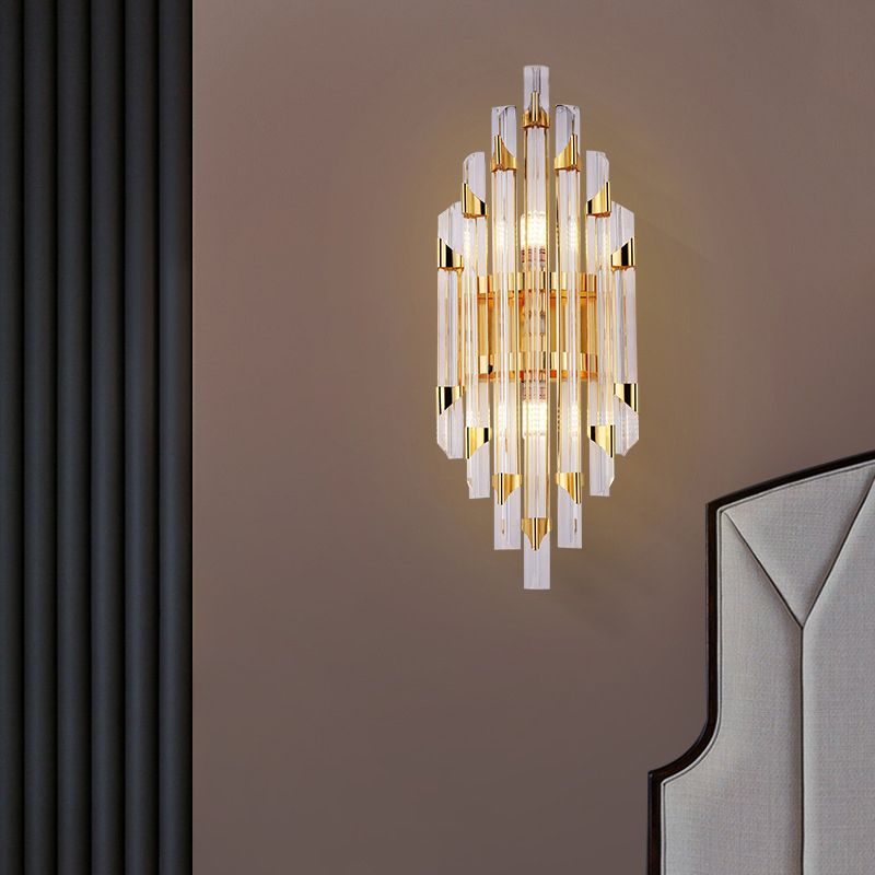 Geometric Shape Crystal Wall Mount Light Modern Style 2-Lights Wall Light Sconce in Gold