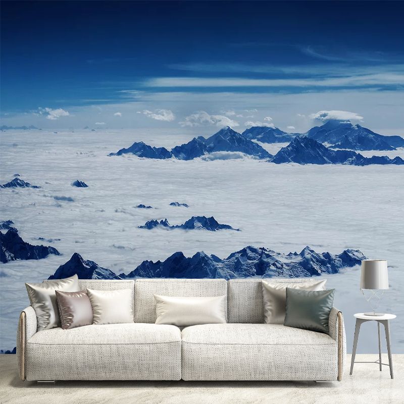 Wilds Covered by Snow Mural in White Contemporary Wall Art for Living Room, Custom Print