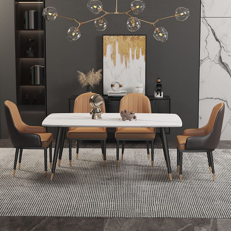 Contemporary Rectangular White Stone Dining Table with Steel Legs