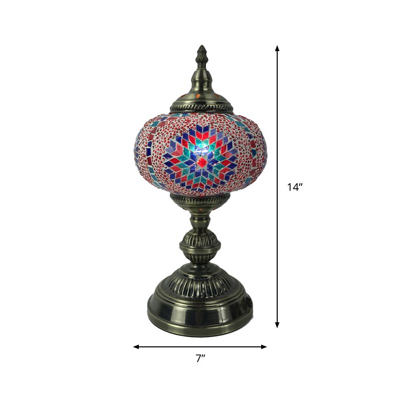 1 hoofdlampje slaapkamer lamp vintage bronzen taakverlichting met bolvormig rood/blauw/multi-kleuren glazen schaduw