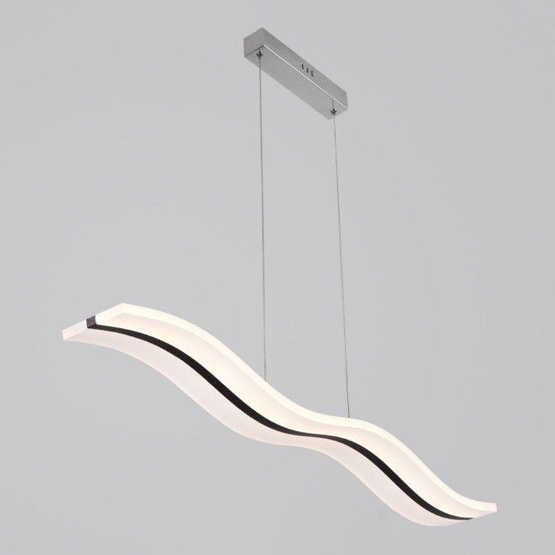 Linear Shape Metal Island Chandelier Modern 1 Light Island Ceiling Light in Black