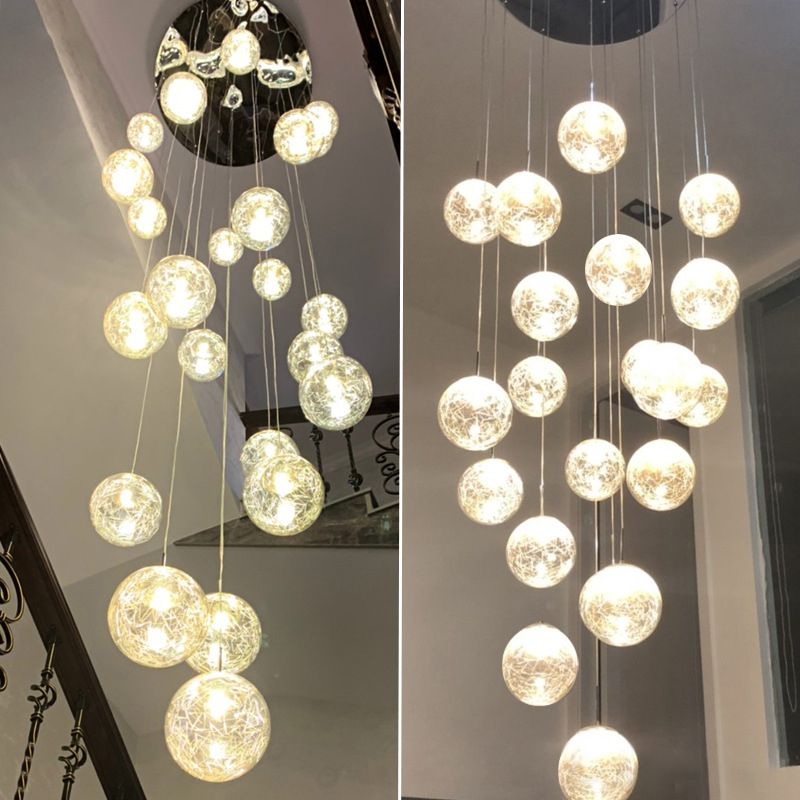 Globe Multi Light Pendant Mid-Century Modern Creativity Glass Hanging Pendant Lights for Duplex Stairs