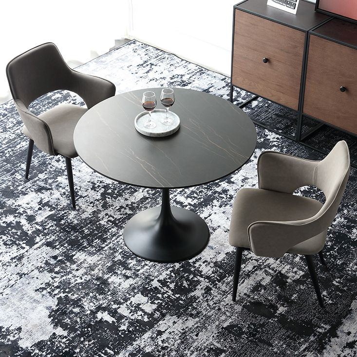 Metal Modern Round Indoor Table Black Sintered Stone Top Table for Dining Room