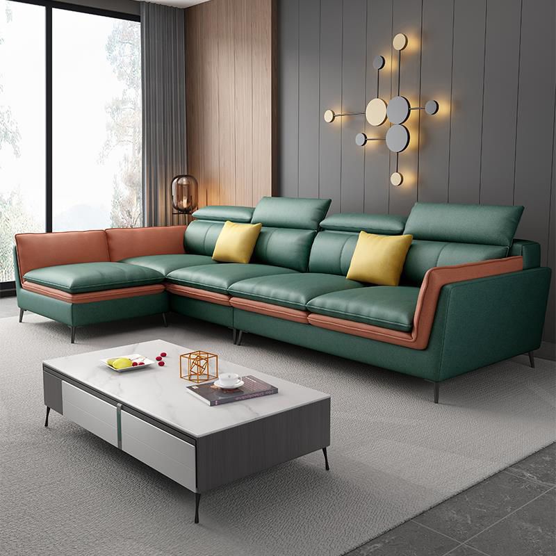 Nordic Stationary Faux Leather Living Room Flared Arm Cushions Seating