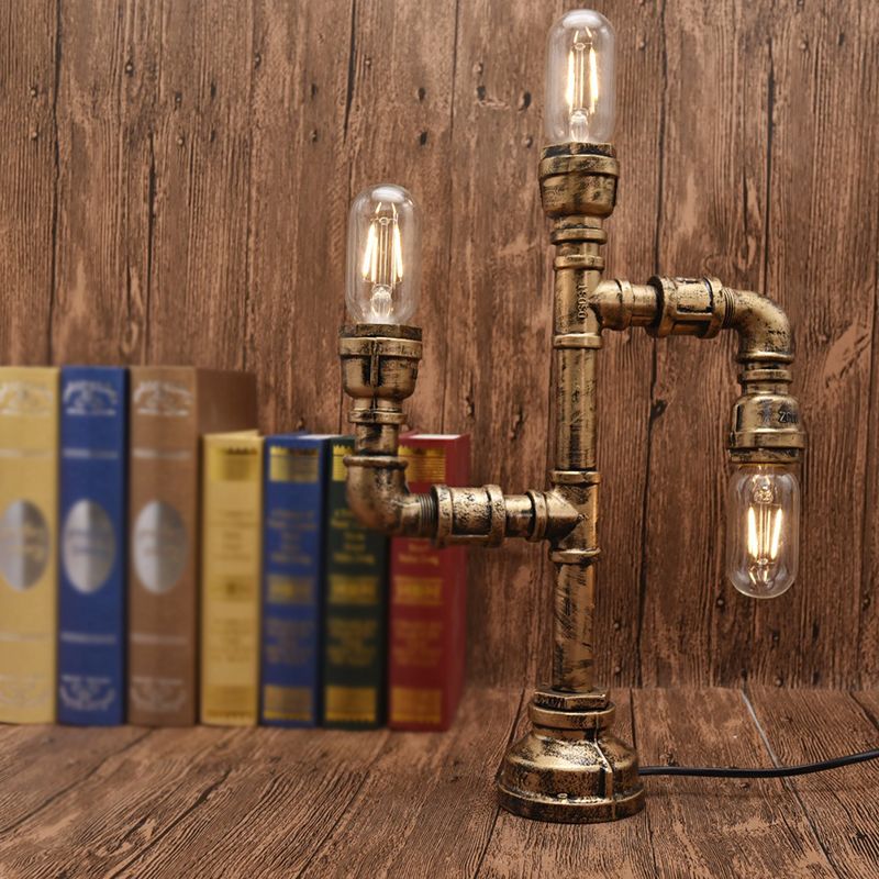Water Pipe Night Table Lamp Industrial Metal Nightstand Light for Dorm Room Decoration