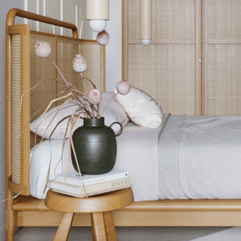 No Distressing Tropical Panel Bed Solid Wood Standard Bed with Headboard