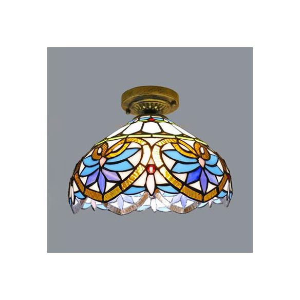 Tiffany Style Victorian/Flower/Pearl/Barroque Lámpara Flush Lámpara Tombra de vidrio 1 Cabeza de montaje Fancos en latón/bronce antiguo para sala de estar