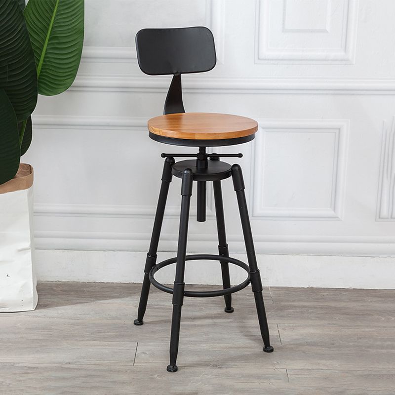 Industrial Metal Barstool Low Back Wood Footrest Adjustable Stool with Swivel