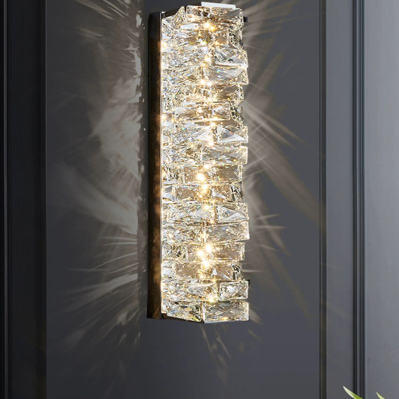 Contemporary Metal Wall Light Geometric Wall Sconce with Crystal for Bedroom