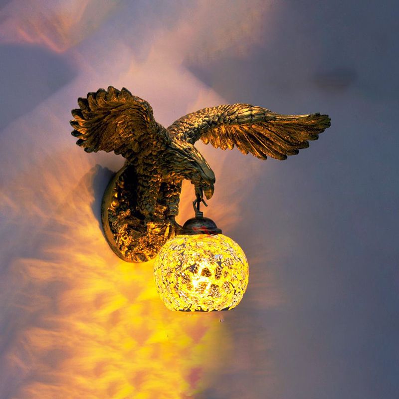 Globe Wall Mounted Lighting Mediterranean White/Beige/Red Glass 1 Light Brass Sconce Light for Outdoor