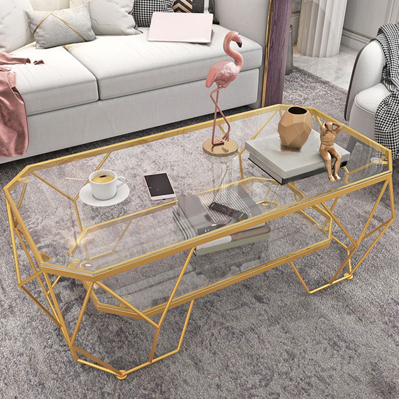 Modern Style Tempered Glass & Slate Bunching Table Metal Rectangular Coffee Table