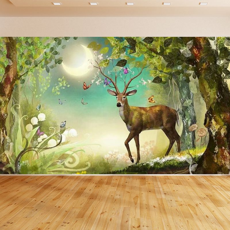 Bright Moon Scene Mural Wallpaper Contemporary Style Non-Woven Material Wall Covering