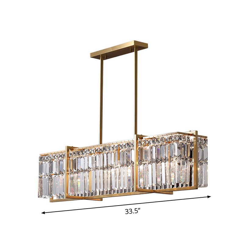 Lampe suspendue rectangulaire post-moderne 5 ampoules Prismatic Crystal Island Pendant Light in Gold