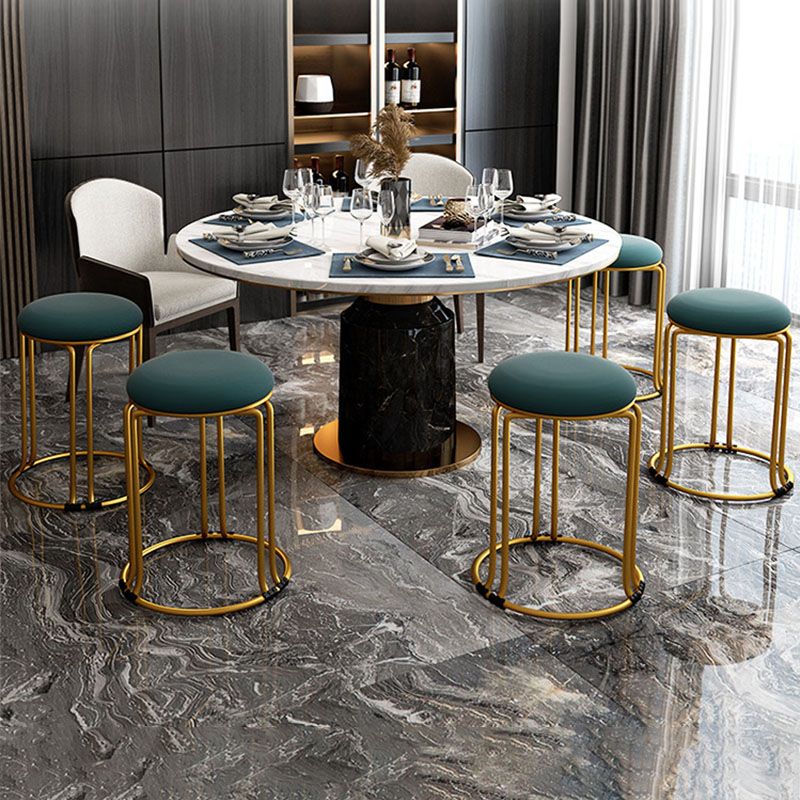 Round Leather Pouf Multi Color Metal Frame Stain Resistant Upholstered Pouf