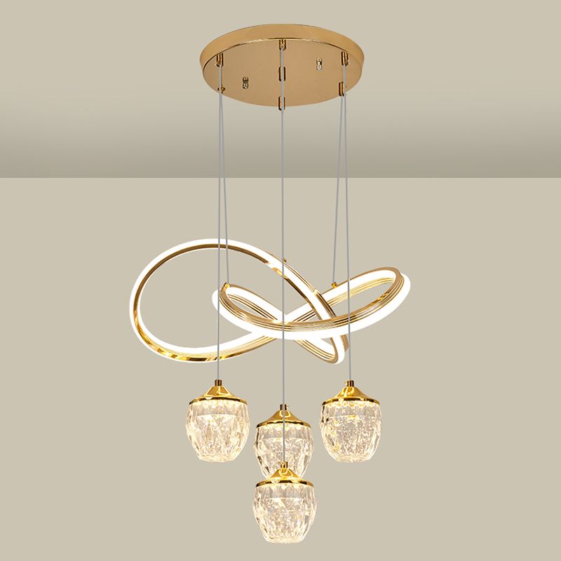 Minimalist Twist LED Pendant Lighting Crystal 5-Head Dining Room Suspension Light