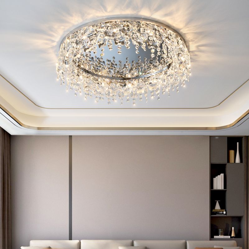 Contemporary Flush Light Fixtures Fringed Crystal Flush Mount Lampen in Silber