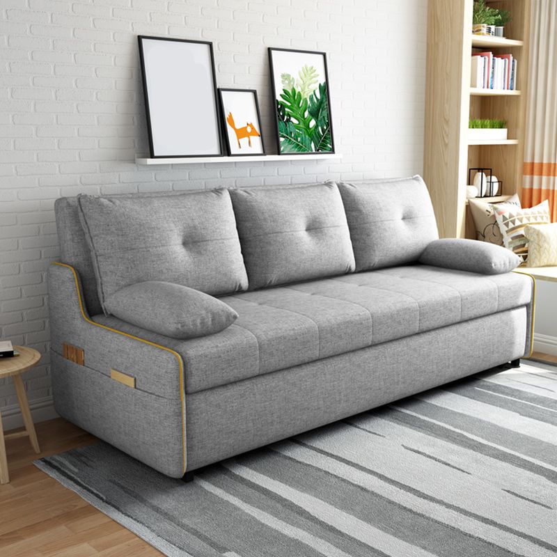 Storage Futon in Gray Modern Fabric Futon And Mattress with Pillows