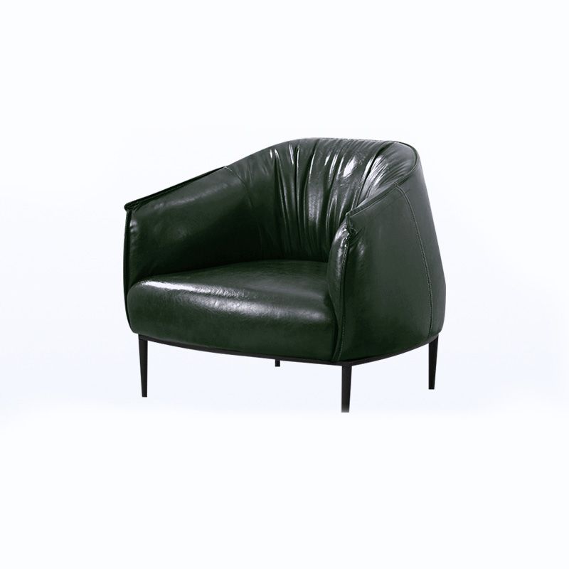 Faux Leather Solid Color Barrel Chair with Basic Four Leg for Bedroom