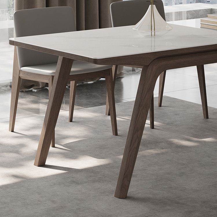 Modern Rectangle Dining Table Sintered Stone Table with Wooden Legs