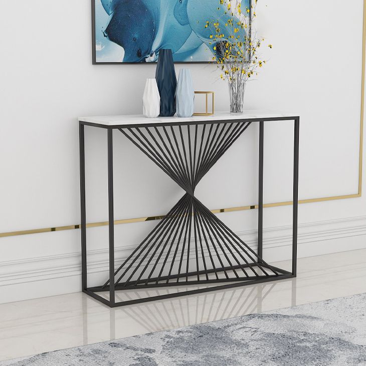 Rectangle Marble Top Accent Table with Iron Frame Base for Hall