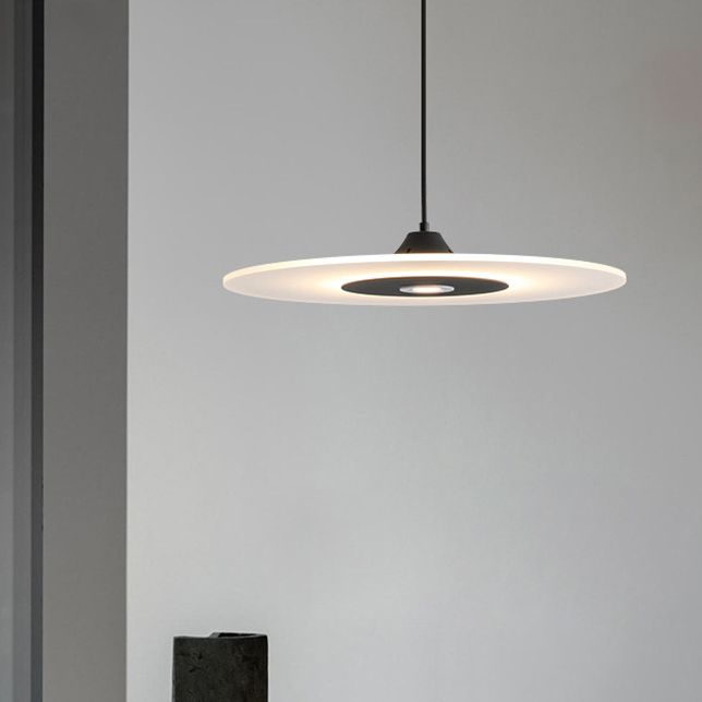 Modern Artistic LED Hanging Lamp Wrought Iron Circular Pendant Light with Acrylic Shade