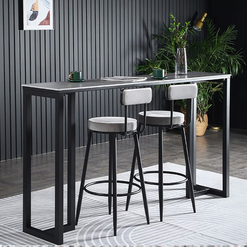 Stone Bar Table Modern Rectangle Bar Table with Double Pedestal Base for Kitchen