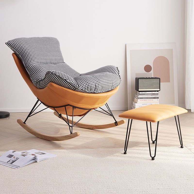 Contemporary Rocking Chair Pure Color Faux Leather Water Resistant Chair with Ottoman
