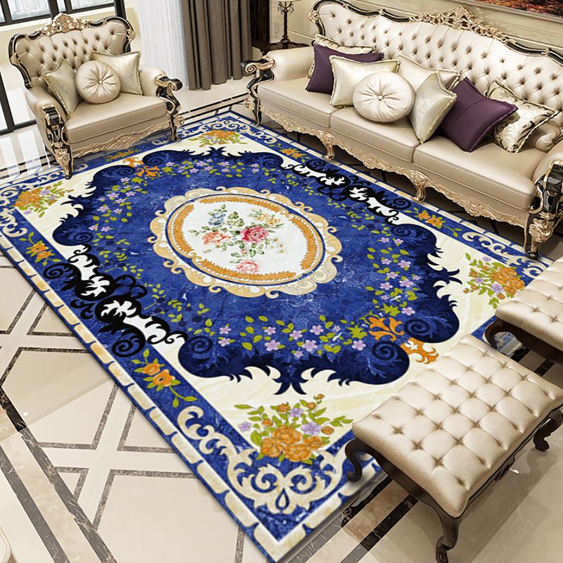 Aesthetic Flower Print Rug European Style Polyester Carpet Friendly Washable Rug for Home Decor