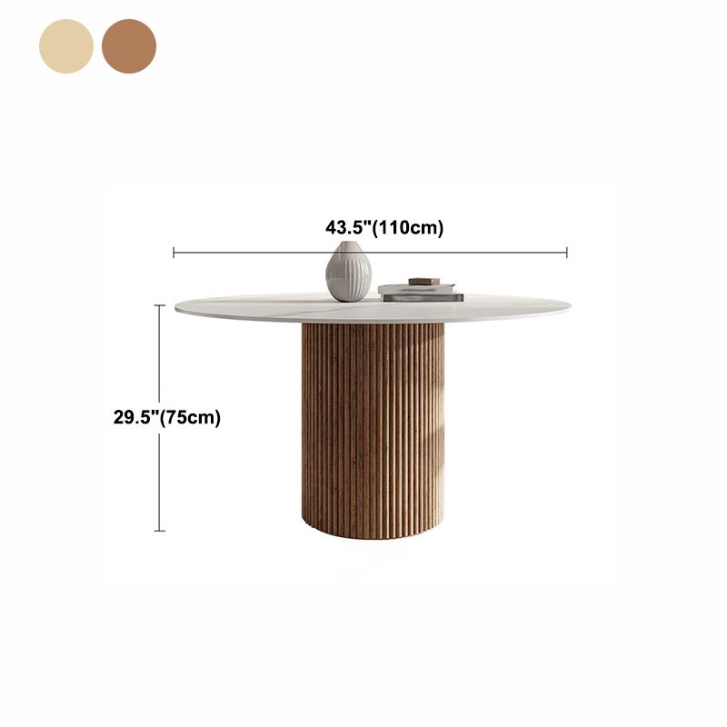 Contemporary Stone Dining Table Round Dining Table with Wood Pedestal Base