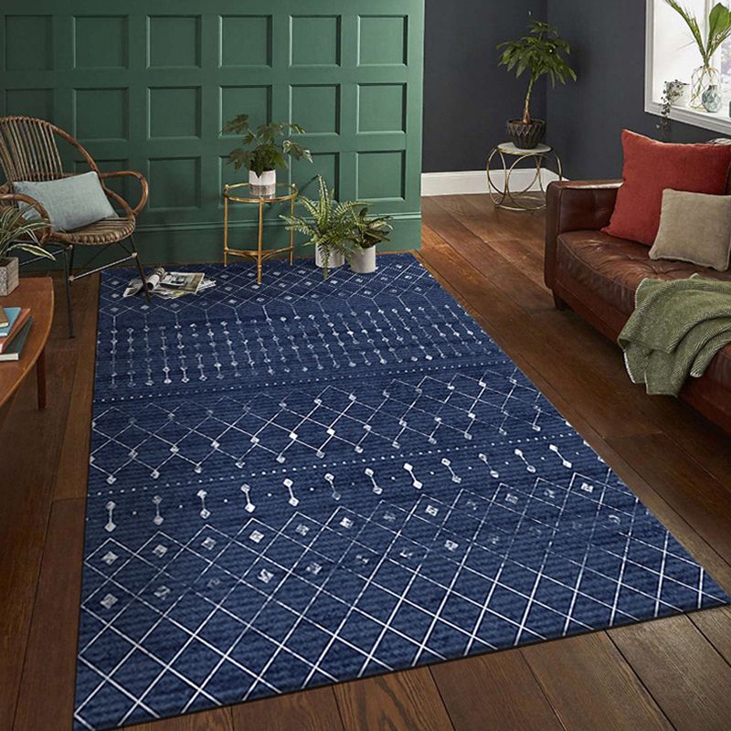 Navy Morocco Rug Polyester Print Indoor Rug Non-Slip Backing Rug for Drawing Room