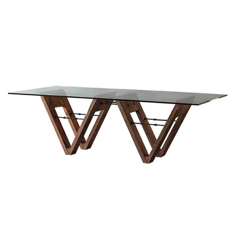 Solid Wood Contemporary Rectangle Dining Table Glass Top Table for Dining Room