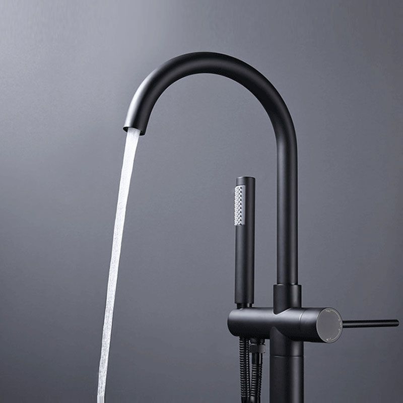 Brass Freestanding Tub Filler with Hand Shower Floor Mounted Bathroom Faucet