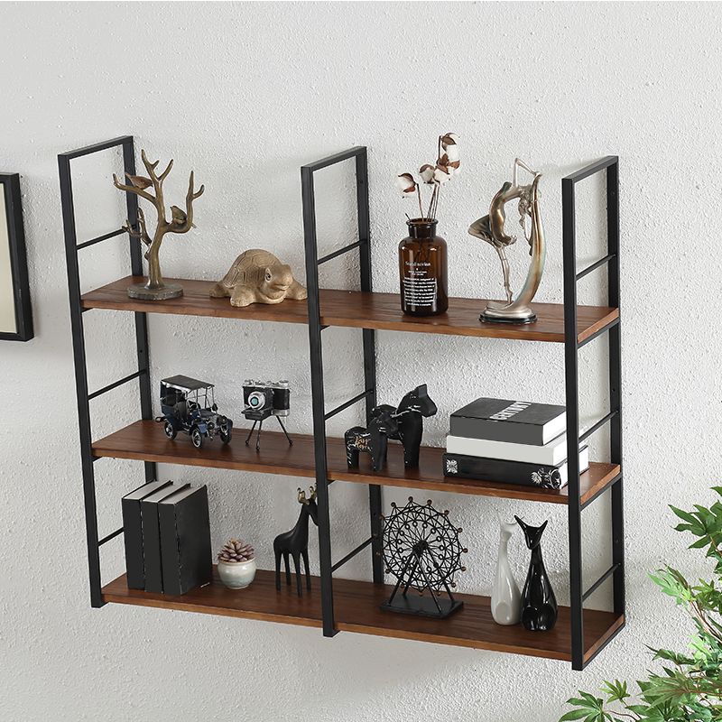 Wall Unit Industrial Bookshelf with Iron Frame Pine Wood Shelf