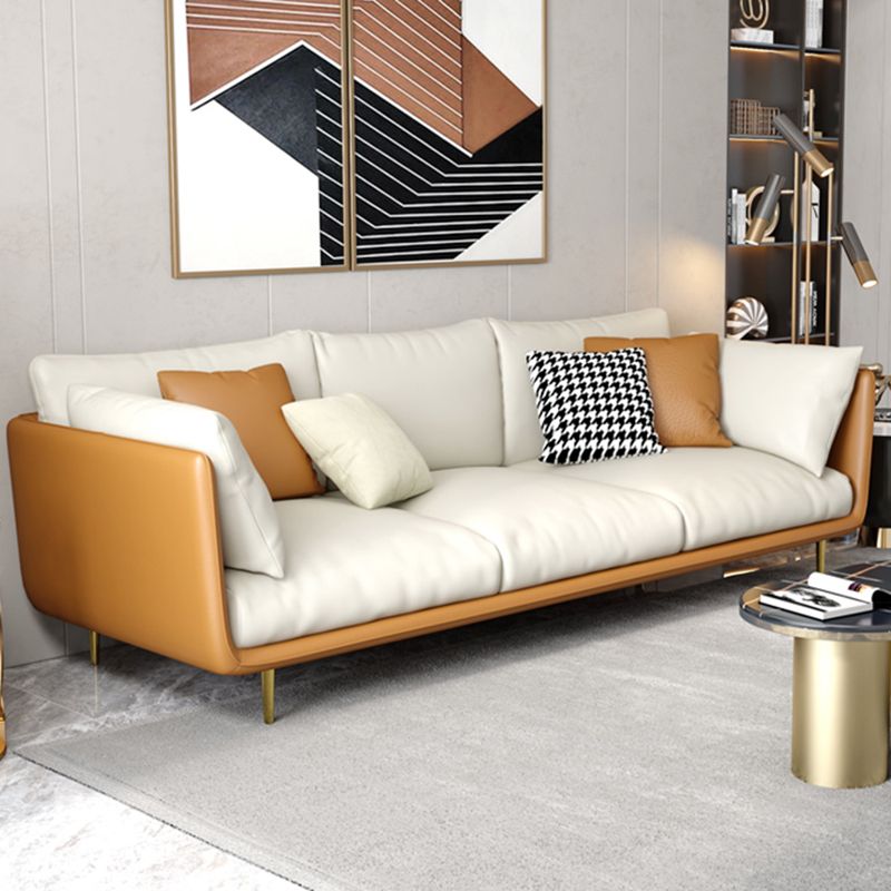 Stationary Stain Resistant Leather Living Room Pillow Top Arm Seating