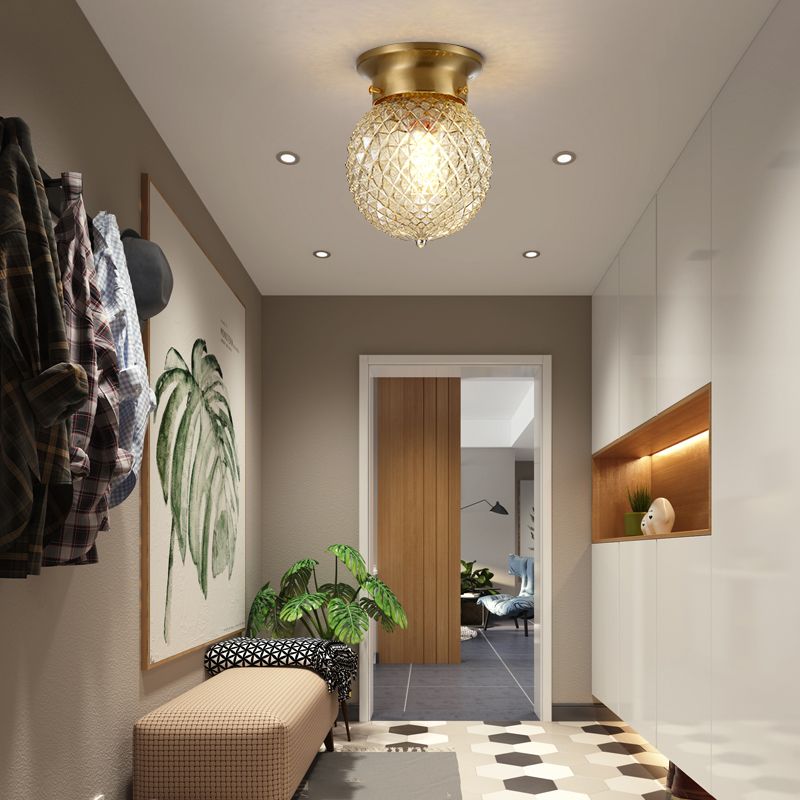 Glass Ceiling Light Fixture Simplistic Gold Round Aisle Ceiling Fixture