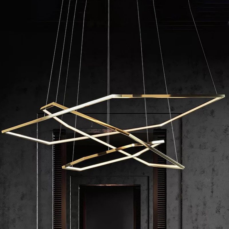 Gold Multi-Tier Chandelier Lighting Fixture Minimalist LED Metal Suspension Light