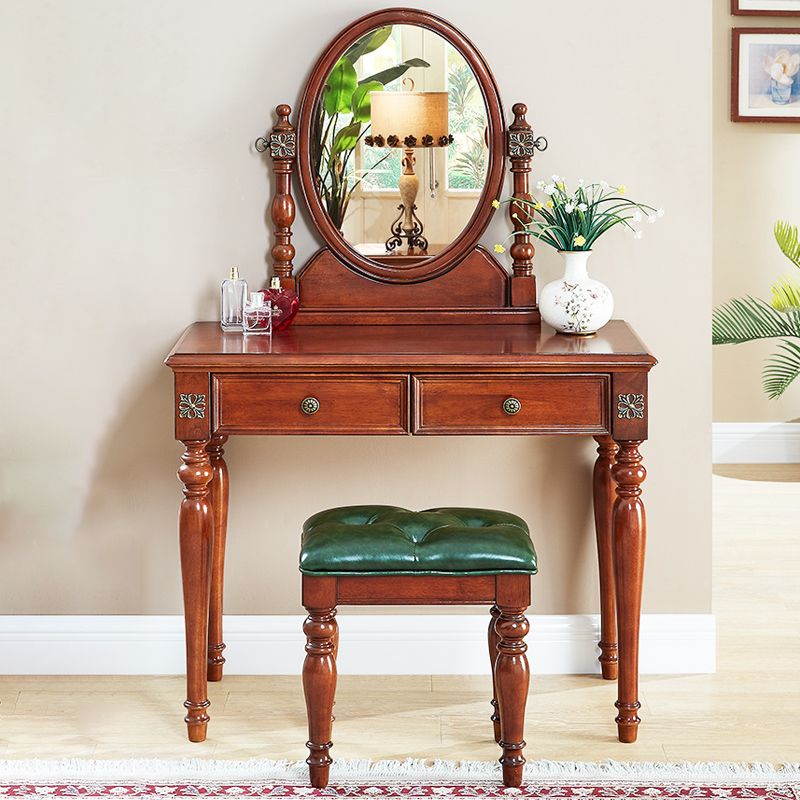 Traditional Makeup Vanity Desk Table with Drawer in Brown for Bedroom