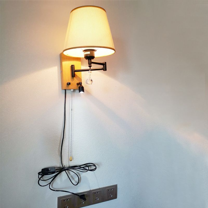 Sitting Room One Head Wall Sconce Cloth Lampshade Adjustable Wall Mounted Light Fixture