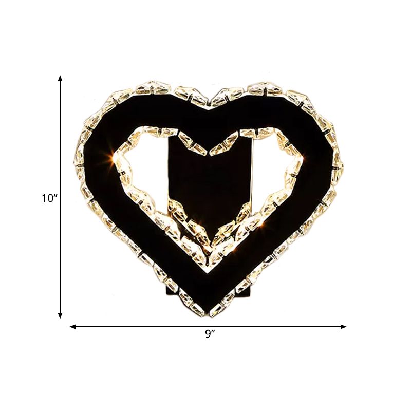 LED Loving Heart Wall Hanging Light Modernism Black Faceted Crystal Wall Lighting Ideas for Bedroom