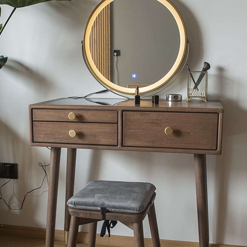 Contemporary Make-up Vanity with Drawers in Brown Rubberwood