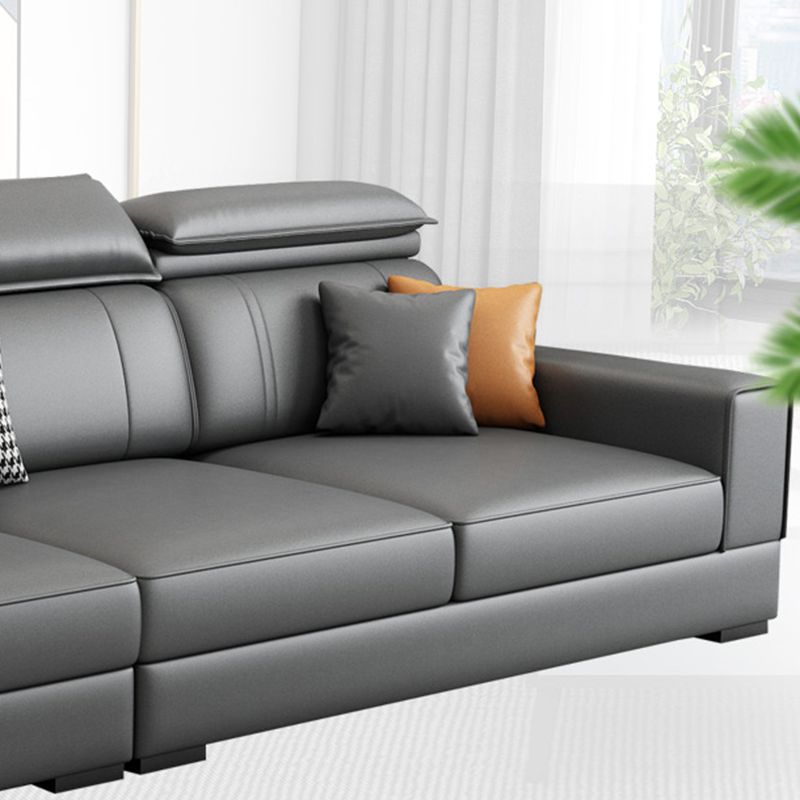 Stationary Faux Leather Living Room Seating Recessed Arm Cushions Nordic Sofa