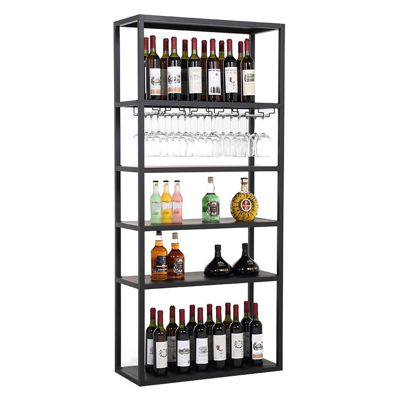 Modern Floor Wine Bottle & Glass Rack Metal Wine Rack with Shelf