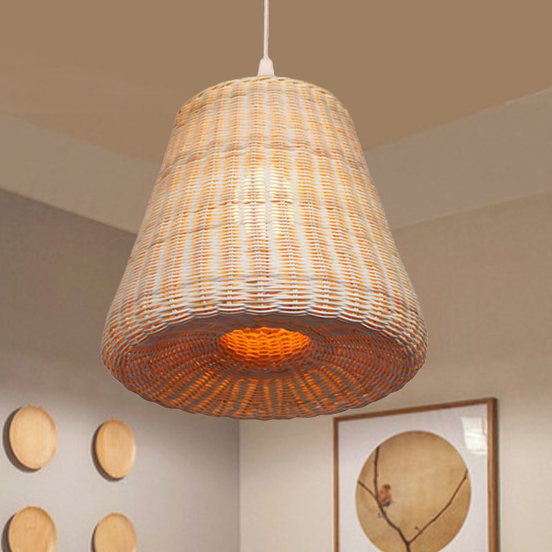 Tradition 1 Bulb Pendant Lighting Wood Cone Hanging Lamp Fixture with Bamboo Shade