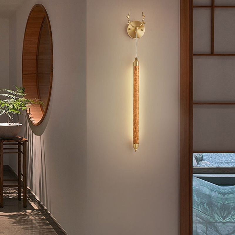 Modernism Wooden Shade Wall Lighting 1-Light Wall Mount Light for Foyer