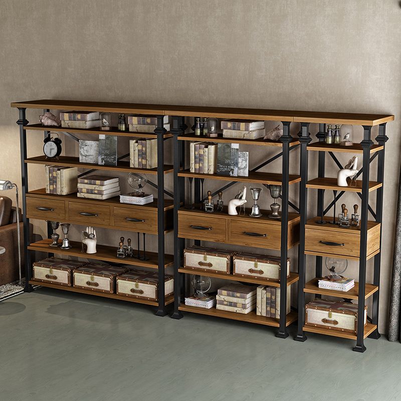 Industrial Style Bookshelf Open Shelf Bookcase with Drawer Storage