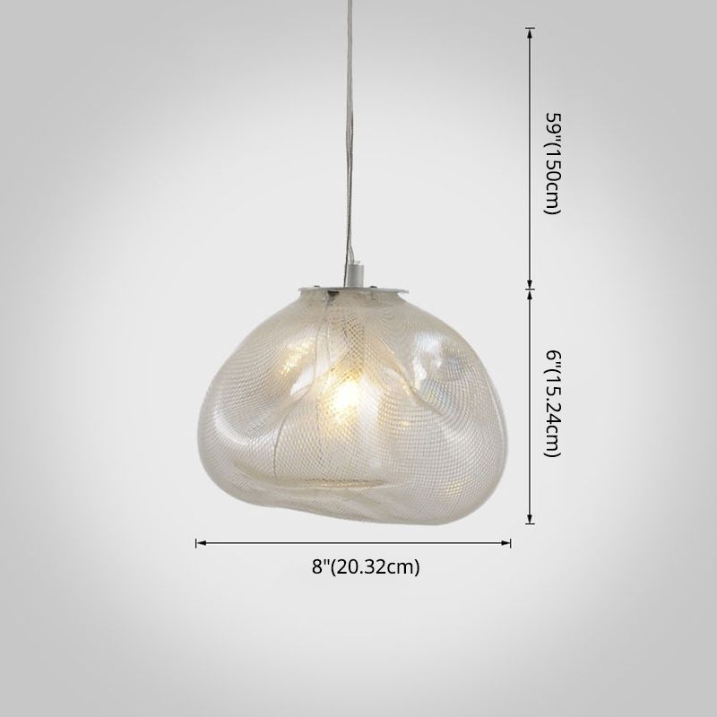 1 Light Bun Hanging Lights Post-Modern Lattice Glass Ceiling Fixture for Restaurant