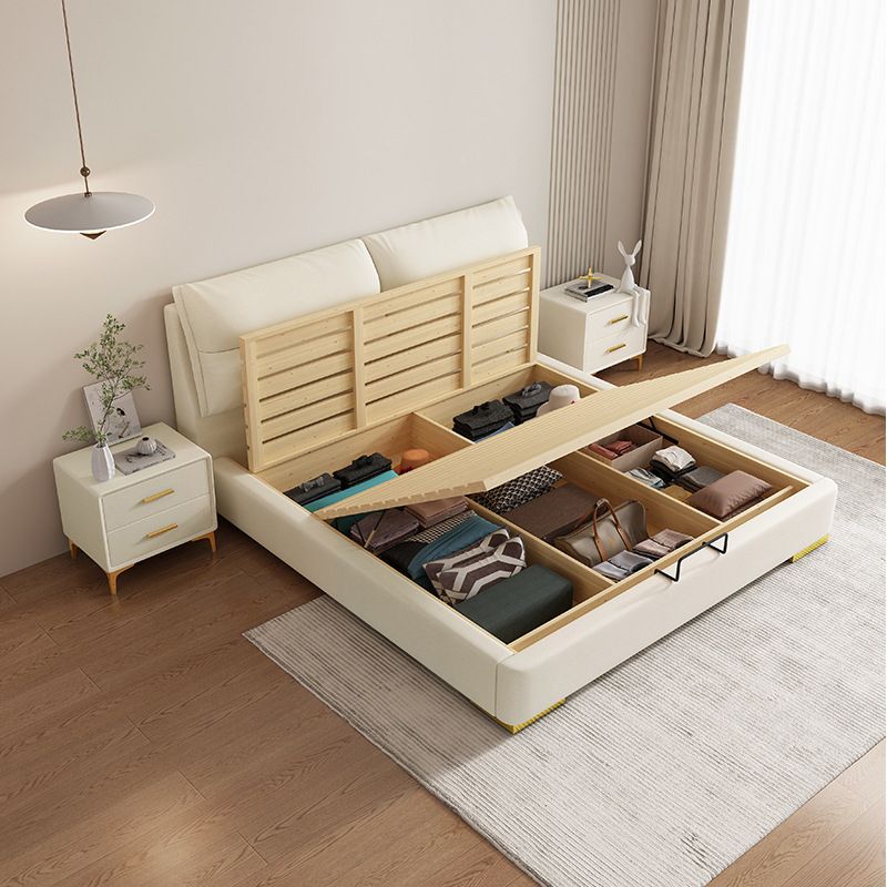 Panel Standard Bed Glam Beige Bed Frame with Upholstered Headboard