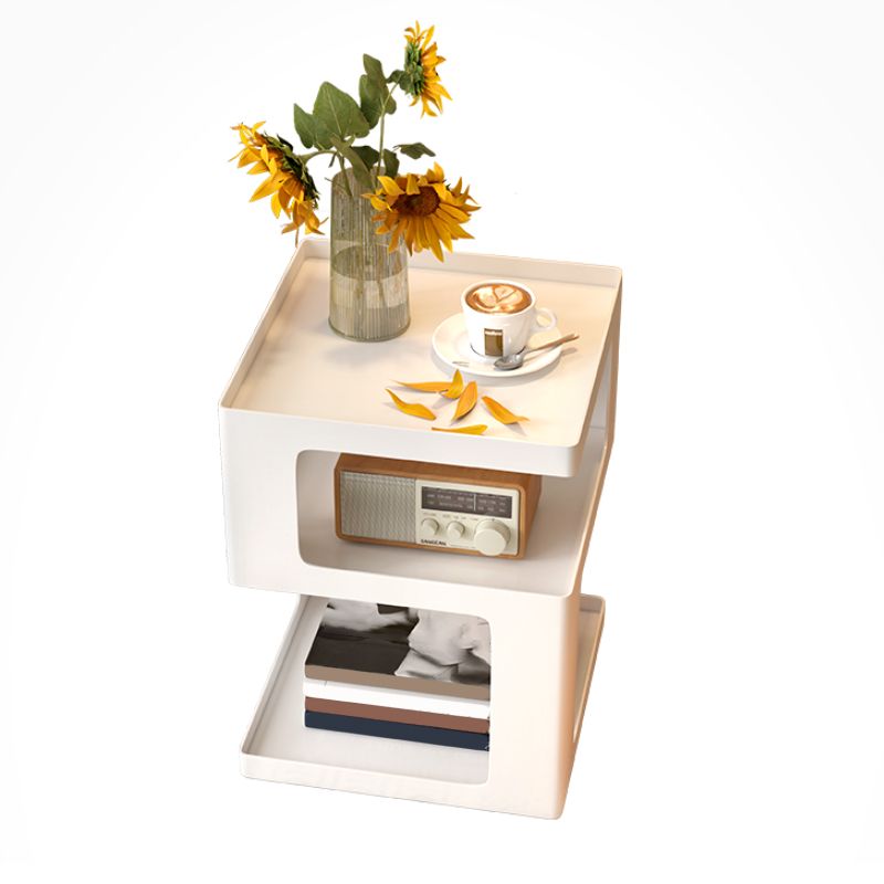 Modernistic Living Room Accent Side Table Double Tier Square with Storage