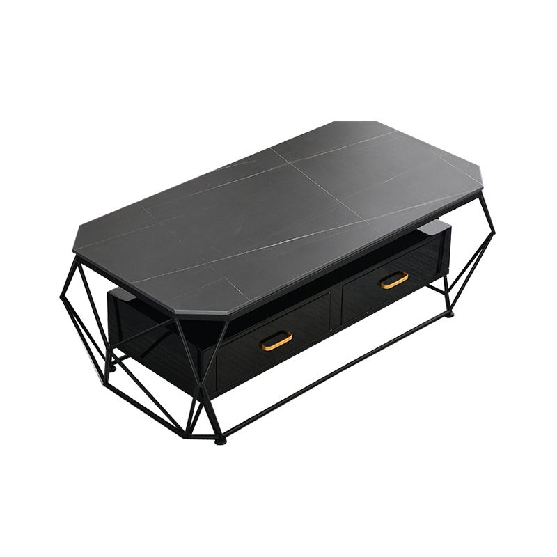 Geometric Slate Coffee Table 2 Drawers Frame Cocktail Table - 17.7" H