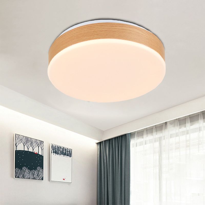Wood Round Flush Mount Lighting Modernism LED Beige Flush Lamp Fixture for Foyer